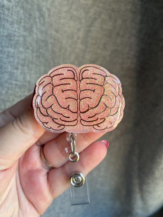 Brain Badge Reel Light Pink/gold Neurology 