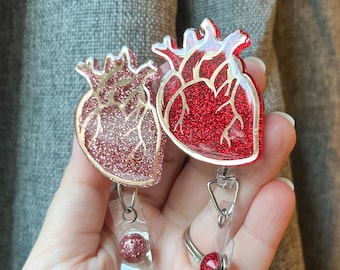 READY TO SHIP** Heart Badge Reel - Rose Gold or Red - Cardiology