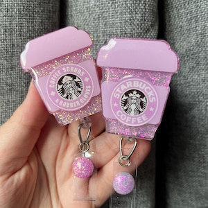 Light Purple Coffee Badge Reel - Coffee, Scrubs, and Rubber Gloves or Starbucks - Personalizable