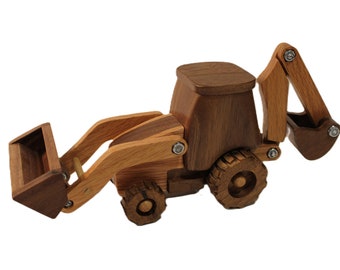 Scale Model Wood Tractor Loader Backhoe