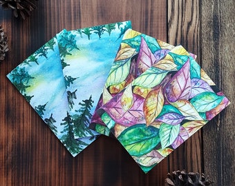 Leaves and Forest Trees Original Watercolor Art Greeting Cards | Set of Blank Note Cards with Original Art | Any Occasion Unique Cards