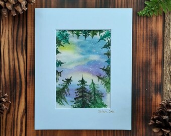 Looking Up at Trees | Watercolor Fine Art Giclee Print | Hand-Signed & Matted | Nature Home Decor | Forest Stars Sky Wall Art