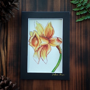 Bright Little Yellow Daffodil | Watercolor Fine Art Giclee Print | Hand-Signed & Matted | Floral Wall Art 4x7 5x7