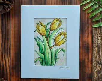 Yellow Tulips Watercolor Art Print: Botanical Floral Wall Decor