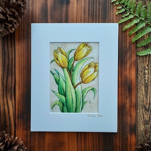Leuchtend Gelbe Tulpen | Aquarell Fine Art Giclée-Druck | Handsigniert | Botanische Blumen Wandkunst | Blumen-Wand-Dekor | 8 x 10 Druck
