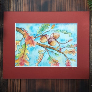 Original watercolor painting 8x10 "Autumn Oak Leaves and Acorns" | Watercolor Fine Art | Hand-Signed & Matted | Fall Leaf Painting 8x10