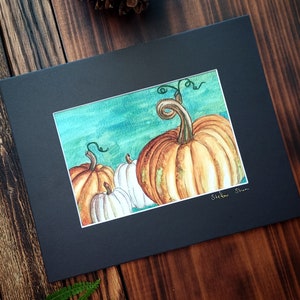 Abóboras de outono brilhantes | Impressão Giclee das belas artes da aguarela | Assinado à mão e emaranhado | Arte de parede de outono outono de Halloween