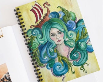 Nautical Metmaid Spiral Notebook | Ruled Line journal | Ocean notebook | Unique watercolor art journal gift