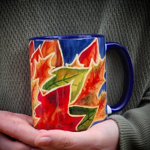 Autumn Leaves Coffee Mug with Original Art | 11 and 15 oz Mug with Original Watercolor Fall Leaf Art | Coffee Mug Gift