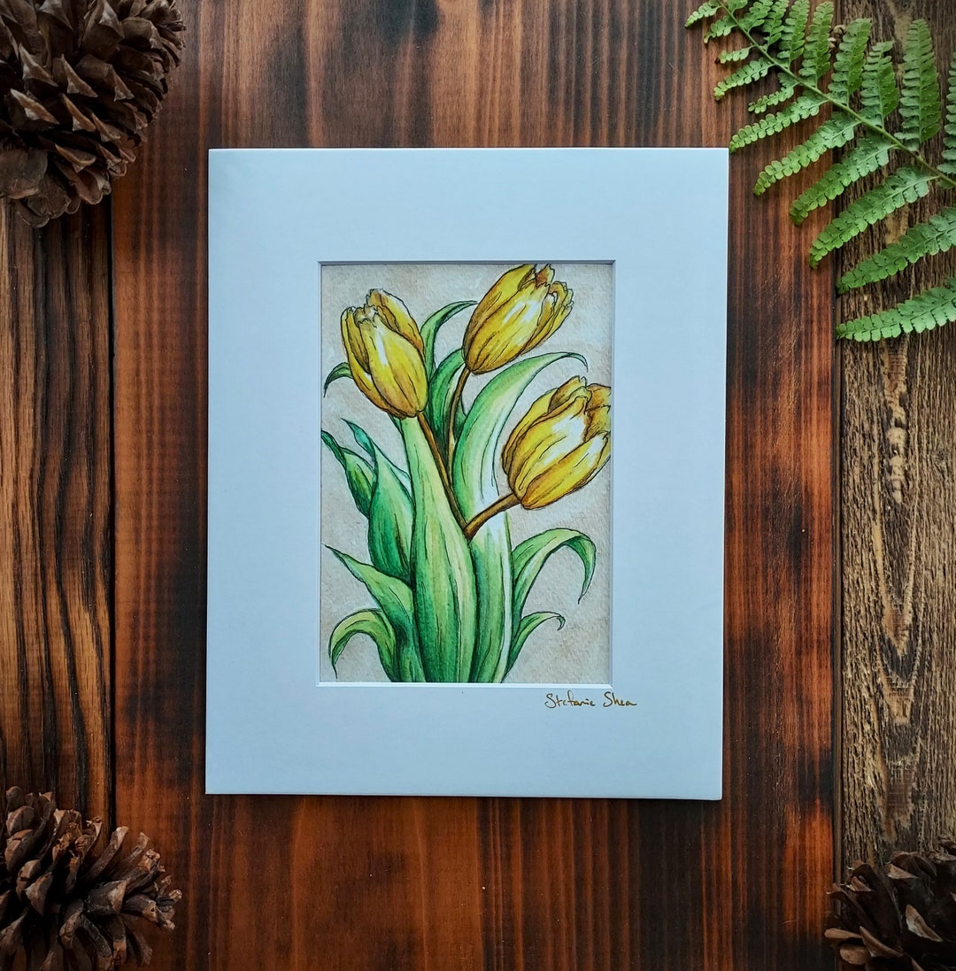 Yellow Tulips Watercolor Art Print: Botanical Floral Wall Decor - Etsy