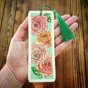 Hand Painted Bookmark with Original Watercolor Art | Pink and Orange Flowers | Botanical bookmark | Gift for reader