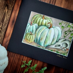 Pumpkins, Raven Skull, Vines | Watercolor Fine Art Giclee Print | Hand-Signed | Goth Bird Print | Halloween Autumn Wall Art