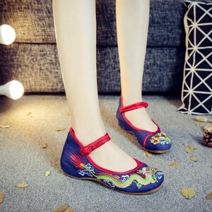 Chinese Dragon Embroidered Ballet Flats Handcrafted - Etsy