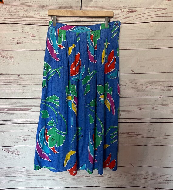 Vintage Malia Colorful Pleated Skirt Blue - image 2