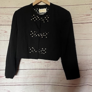Vintage 90’s MONDI Black Polka Dot Bow Cropped Jacket Blazer