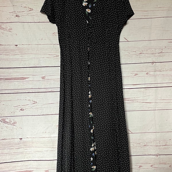 Vintage Erica Studio Long Floral And Polka Dot Dress Black Size Large