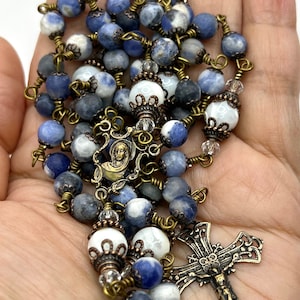 Virgin Mary | Blue Jasper | Handmade | Solid Bronze | Wire Wrapped Catholic Rosary