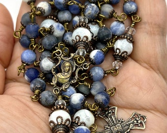 Virgin Mary | Blue Jasper | Handmade | Solid Bronze | Wire Wrapped Catholic Rosary