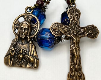 Sacred Heart Jesus Chaplet | Czech Glass, Solid Bronze, Catholic Rosary