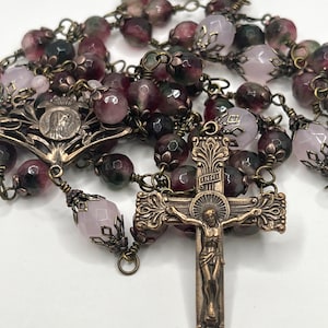 Mary with Lilies | Jade | Handmade | Solid Bronze | Vintage Replica | Wire Wrapped Catholic Rosary