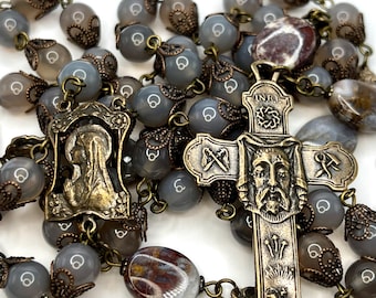 Divine face of Jesus | Gray Agate | Vintage Replica | Handmade | Solid Bronze | Catholic Rosary
