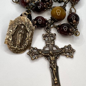 Mary in the Grotto | Garnet | Handmade | Solid Bronze | Single Decade Wire Wrapped Catholic Rosary