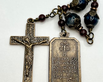 Handmade St. Junipero Serra Solid Bronze Chaplet, Kyanite Catholic Rosary