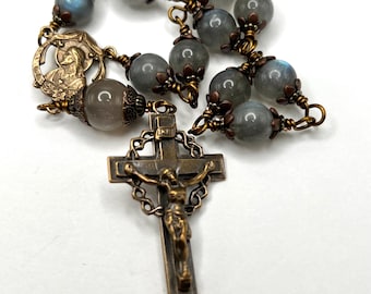Jesus with Sacred Heart | Labradorite | Handmade | Solid Bronze | Single Decade Wire Wrapped Catholic Rosary