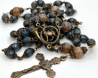 Saint Hubert | Jade | Handmade | Solid Bronze | Vintage Replica | Wire Wrapped Catholic Rosary
