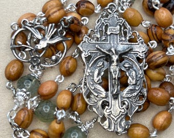 Holy Spirit Dove | Jerusalem Olive Wood | Handmade | Sterling Silver | Catholic Rosary