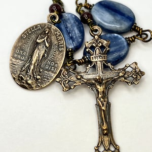Stella Maris Three Hail Mary Devotional Chaplet | Kyanite | Solid Bronze | Handmade | Catholic Chaplet