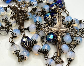 Mary Radiant | Opalite | Handmade | Solid Bronze | Wire Wrapped Catholic Rosary