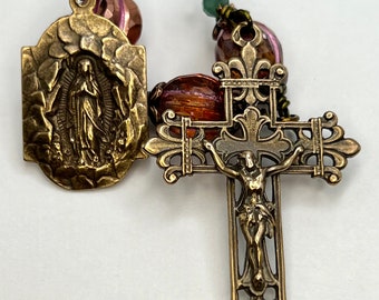 Handmade Bronze Three Hail Mary Chaplet | Czech Glass Catholic Devotional