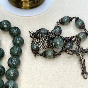 Handmade Prehnite Rosary: Solid Bronze Catholic Single Decade