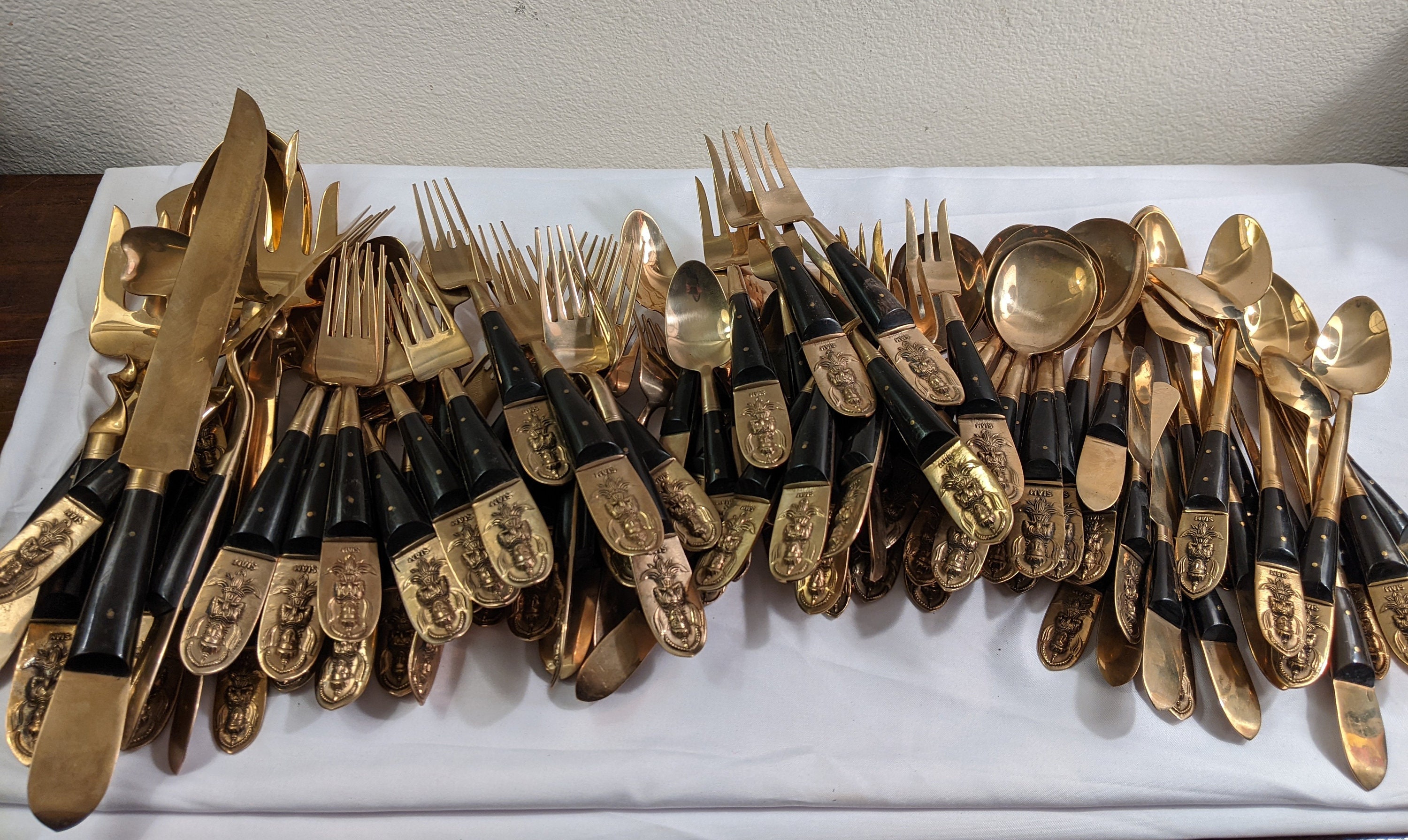 91 Piece Vintage Signed Siam Thailand Samran Flatware Brass With