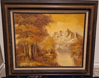Vintage Original Signed Oil Painting C. Parkins Framed Mountain Scene