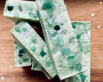 Ace of Pentacles Handmade Bar Soap Adorned with Aventurine Crystal Chips | French green clay | Cucumber Melon | natural shea butter base