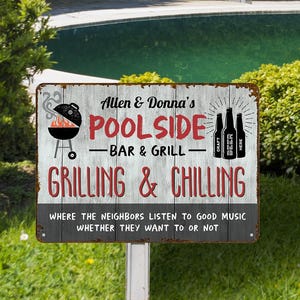 Grill and Pool Signs,Poolside Sign Backyard Bar & Grill Vintage Sign Custom Family Name Sign, Backyard Custom Sign, Bar outdoor Metal Sign