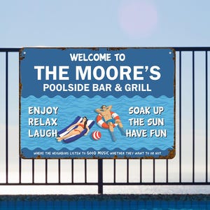 Custom Pool Sign Personalized Pool Metal Sign Custom Family Name Sign Pool Rules for Drinker and Dummies,Rustic Metal Sign,Beach House Decor