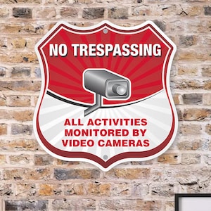 No Trespassing Shield Metal Sign,Security Camera Sign,Video Camera Surveillance Sign with Stake,12&quot;x12&quot;Shield Metal Notice Sign Warning Sign