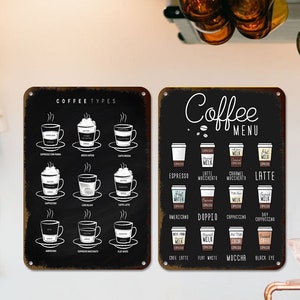 Placa de cardápio de café, Placa de cafeteria, Decoração de cafeteria, Placa personalizada de cafeteria, Decoração de parede de cafeteria, Metal alumínio 8" x 12"