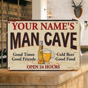 Custom Man Cave Sign, Personalized Signs, Man Cave Wall Art, Man Cave Gifts, Gifts for Men or Him, Man Cave Decor, Metal Man Room Sign