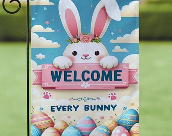 Every Bunny Welcome Garden Flag,Easter Garden Flag,Personalized Easter Garden Flag, Easter Bunny Flag Outdoor decor 12x18 Inch Double Sided
