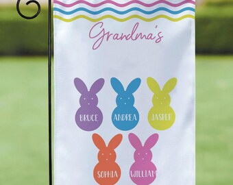 Personalized Grandma's Peeps Easter Garden Flag, Spring Flag with Grandchildren's Names, Easter Rabbit Flag, Easter Bunny Flag Decoration