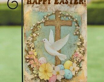 Easter Cross Garden Flag, Peace Dove Outdoor Spring Decorations,Christian Yard Flag,Easter Garden Flag Outdoor decor 12x18 Inch Double Sided
