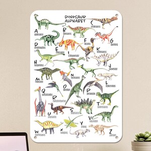 Alphabet Metallschild, Dinosaurier Alphabet, Alphabet Poster Metallschild, Lerndrucke für Kinder, Wandmetallschild für Kinderzimmer