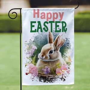 Happy Easter Bunny Garden Flag, Happy Easter Garden Flag,Easter Rabbit Flag, Easter Bunny Flag Outdoor Decoration 12x18 Inch Double Sided
