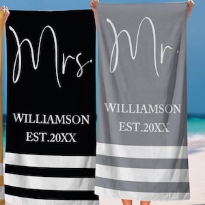 Mr. And Mrs. Beach Towels, Personalized Beach Towel, Newlywed Gift, Custom Couple Gift, Honeymoon Gift, Honeymoon Towel,Bridal Shower Gift