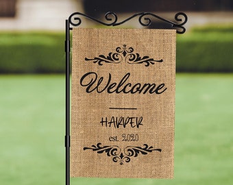 Gepersonaliseerde tuinvlag voor campers, aangepaste tuinvlag, gepersonaliseerde welkomsttuinvlag, tuinvlag familienaam, zomertuinvlag