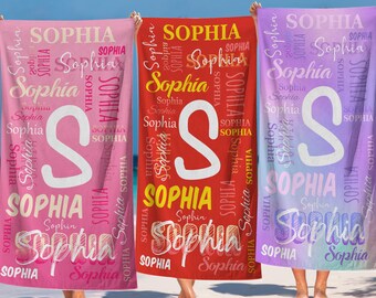 Personalized Beach Towel, Personalized Bath Towel,Custom Name Beach Towels,Monogrammed Beach Towels,Custom Text Hand Towel, Gifts for Kids